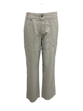 Happily Grey Linen-Blend Cargo Pants In Sage Green Womens Size M Relaxed Fit Ela